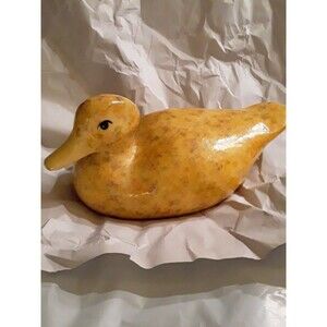 Vintage Decoupage Ceramic Yellow Duck with Flowers